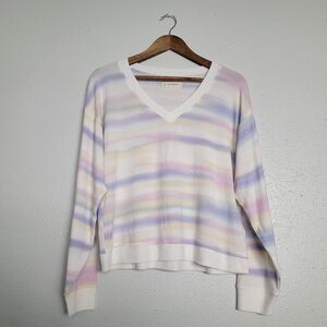 Lucky Brand Multi Colored Pastel V-neck Sweater